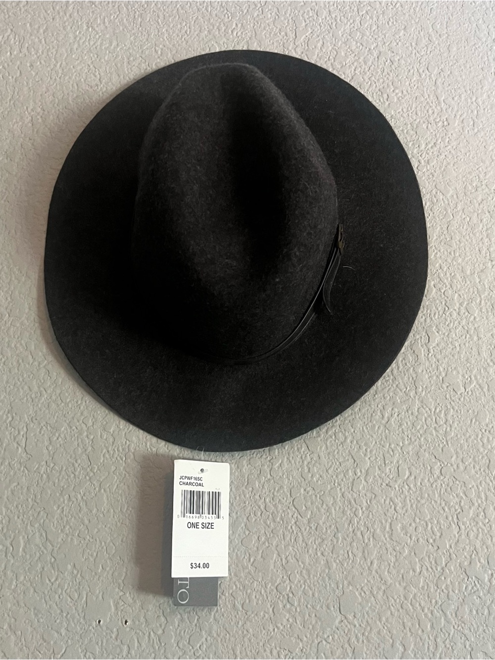 NWT Scala Pronto Charcoal 100% Wool Wide Brim Fedora Hat